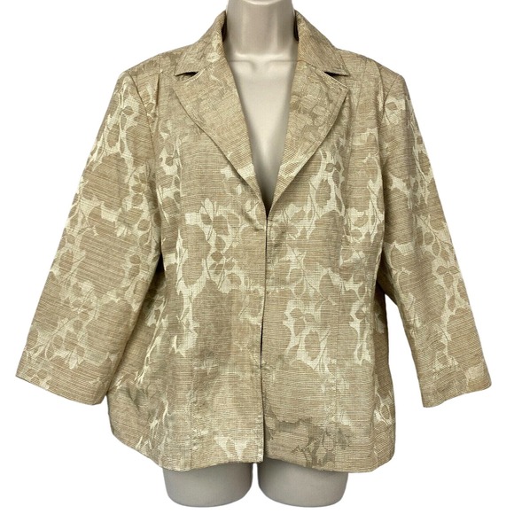 Chico's Jackets & Blazers - Chicos Blazer 2 Floral Jacquard Beige Lightweight Spring Summer Career Jacket